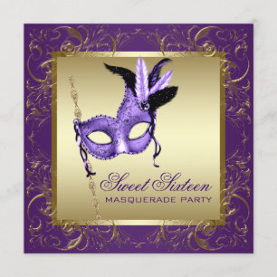 Lila und Gold Sweet Sixteen Maskenball Party Einladung