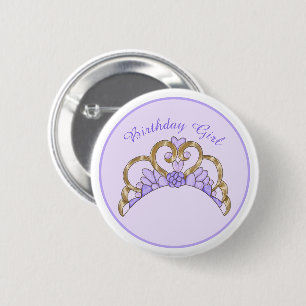 Lila und Gold Tiara Birthday Girl Button