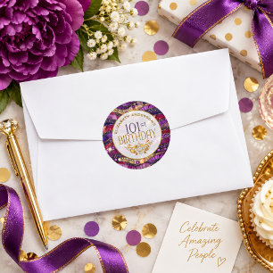 Lila und Gold verzierte Strata 101. Geburtstag Runder Aufkleber