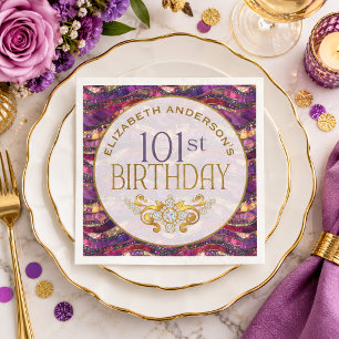 Lila und Gold verzierte Strata 101. Geburtstag Serviette
