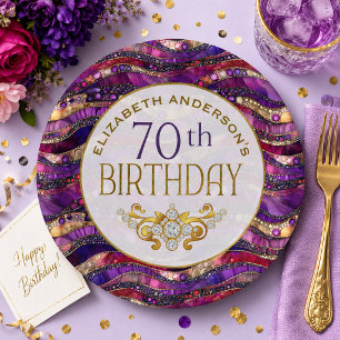 Lila und Gold verzierte Strata 70. Geburtstag Pappteller