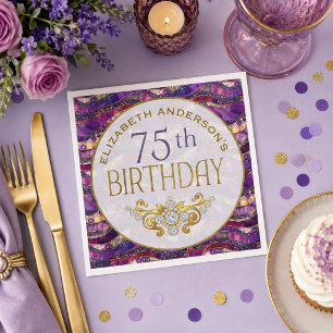 Lila und Gold verzierte Strata 75. Geburtstag Serviette