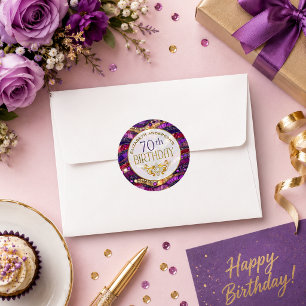 Lila und Gold verzierter Strata 70. Geburtstag Runder Aufkleber