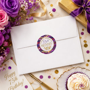 Lila und Gold verzierter Strata 75. Geburtstag Runder Aufkleber