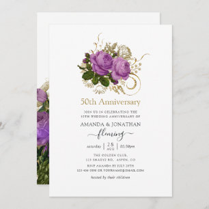 Lila und Gold Vintag 50. Hochzeitstag Einladung