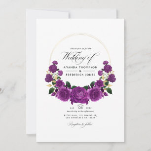 Lila und Gold Vintage Blumen Hochzeitsfoto Einladung