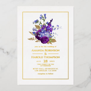 Lila und Gold Vintage Florale Hochzeitsfolie-Einla Folieneinladung