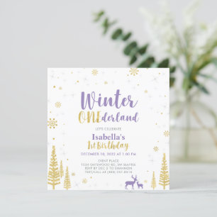 Lila und Gold Winter Onederland 1. Erster Geburtst Einladung
