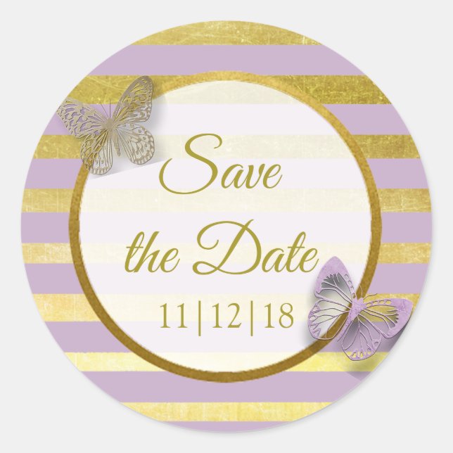 Lila und Goldbarren Save the Date Sticker (Vorderseite)