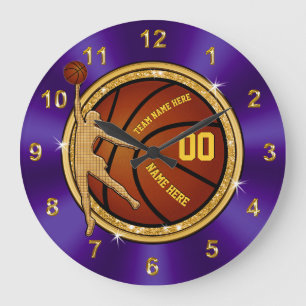 Lila und Goldbasketball-Uhr für Mädchen-Team Große Wanduhr