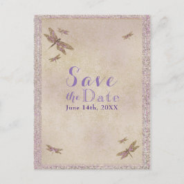 Lila- und Golddrachenfliege Save the Date Ankündigungspostkarte