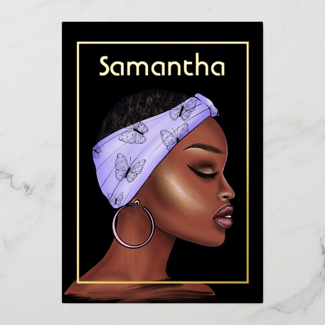 Lila und goldene Afterday Party Folieneinladung (Vorderseite)