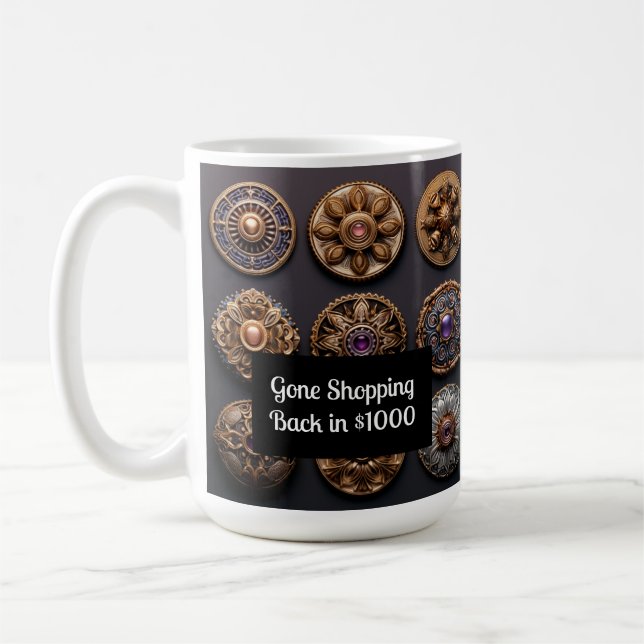 Lila und goldene Augen auf Button Magic Day 2 Kaffeetasse (Links)