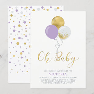Lila und goldene Ballons   Oh Baby Girl Baby Showe Einladung