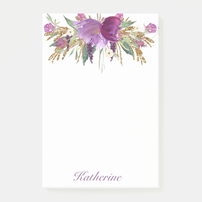 Lila und goldene Blume Post-it Klebezettel (Vorderseite)