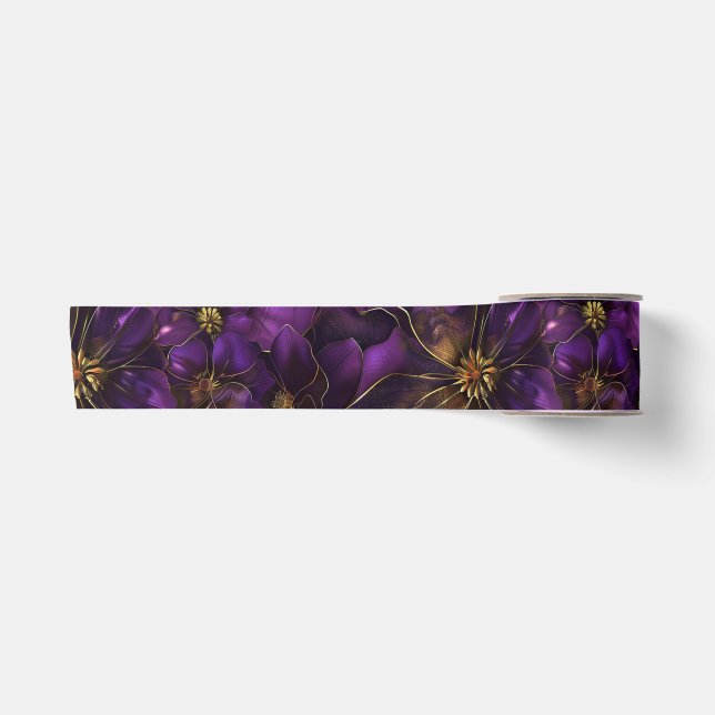 Lila und goldene Blumen Satinband (Vorderseite)