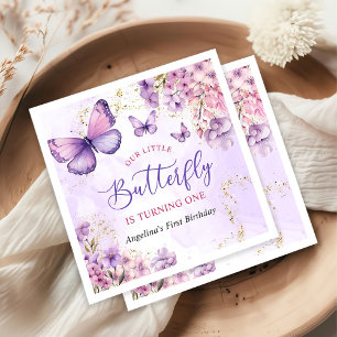Lila und goldene Blütenschmetterlinge 1. Geburtsta Serviette