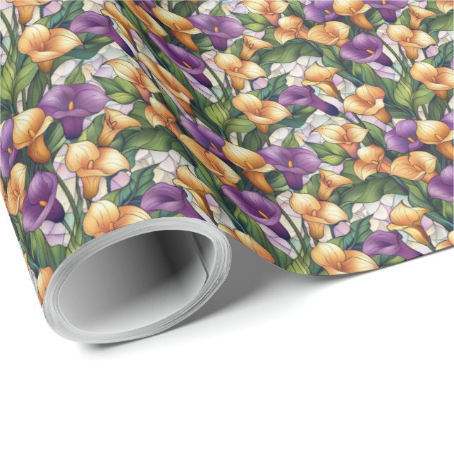 Lila und goldene Calla Lily Floral Geschenkpackung Geschenkpapier (Rolleneckpunkt)