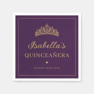 Lila und Goldene Elegante Tiara Quinceañera Serviette