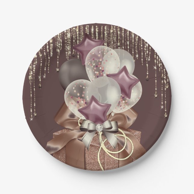 Lila und goldene Feier Pappteller (Vorderseite)