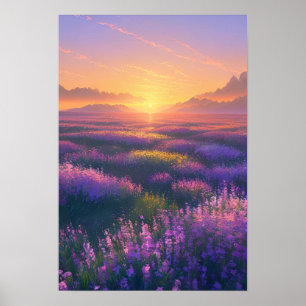 Lila und goldene Felder Poster