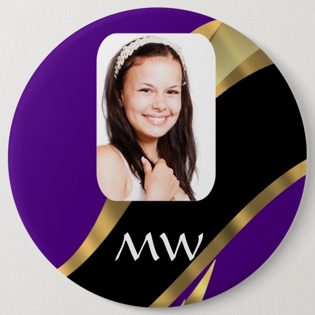 Lila und goldene Fotovorlage Button (Vorderseite)