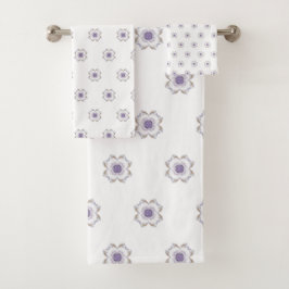 Lila und goldene Fraktal Art Badhandtuch Set