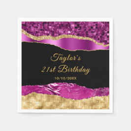 Lila und goldene Glam-Tränen Geburtstagsparty Serviette