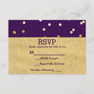 Lila und goldene glänzende Konfetti-Punkte Chic mo RSVP Karte