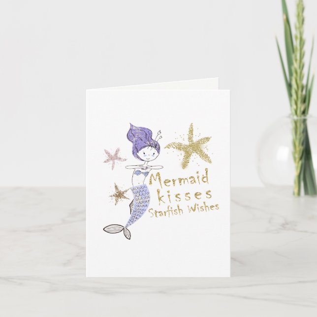 Lila und goldene Glitzer Mermaid Birthday Party Karte (Vorderseite)
