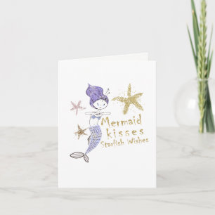 Lila und goldene Glitzer Mermaid Birthday Party Karte