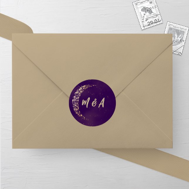 Lila und goldene Hochzeit Runder Aufkleber (Von Creator hochgeladen)