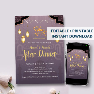 Lila und goldene islamische Laternen Iftar-Einladu Einladung