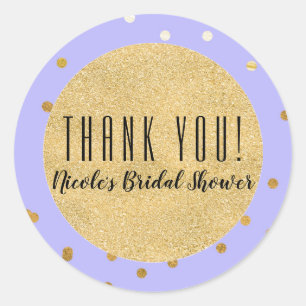 Lila und goldene Konfettipunkte Moderne Partygesch Runder Aufkleber