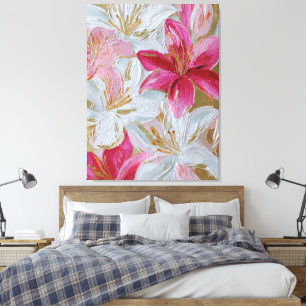 Lila und Goldene Lilien-Textur-Abstrakte Wandkunst Leinwanddruck
