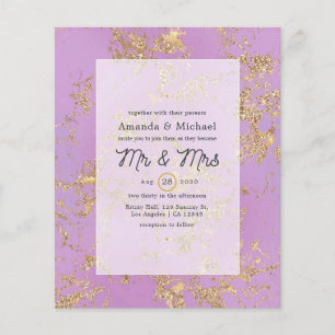 Lila und goldene Marmorhochzeit - Einladung Flyer