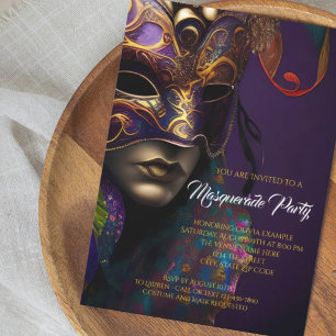 Lila und Goldene Maskenparty mit Vibranter Maske Einladung