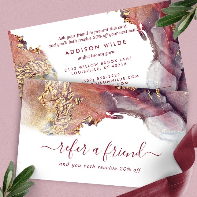 Lila und goldene, moderne Kunst Flüssige Aquarellf Empfehlungskarte (Von Creator hochgeladen)