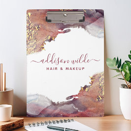 Lila und goldene, moderne Kunst Flüssige Aquarellf Klemmbrett