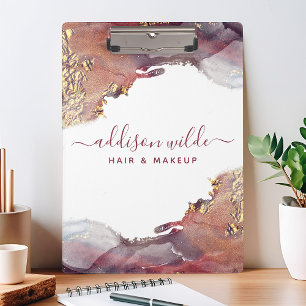 Lila und goldene, moderne Kunst Flüssige Aquarellf Klemmbrett