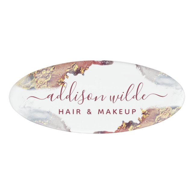 Lila und goldene, moderne Kunst Flüssige Aquarellf Namenschild (Vorderseite)