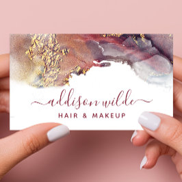 Lila und goldene, moderne Kunst Flüssige Aquarellf Visitenkarte