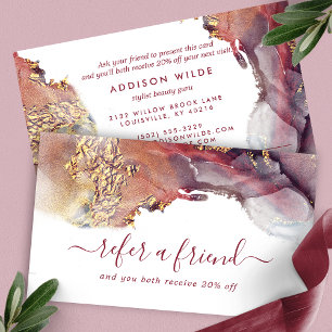 Lila und goldene moderne Kunst Flüssigwasserfarbe  Empfehlungskarte