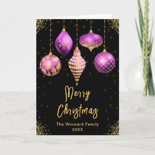 Lila und Goldene Ornamente Frohe Weihnachten