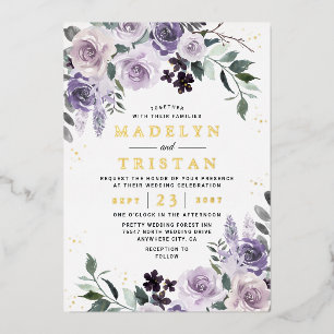 Lila und goldene rustikale Dusty Rose Blumenzehen Folieneinladung