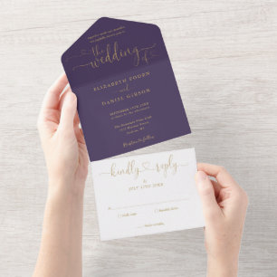 Lila und goldene Schrift Herzen Minimalistische Ho All In One Einladung