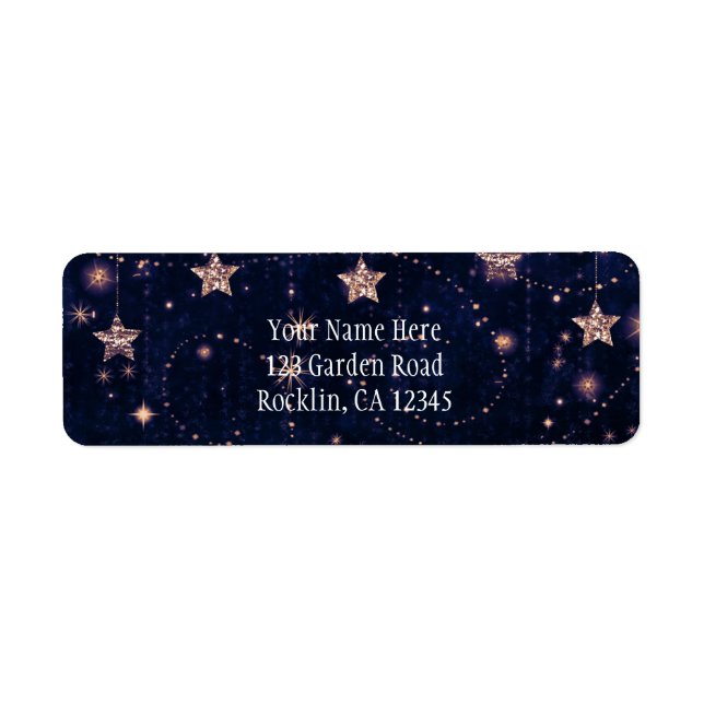 Lila und goldene Sterne - Einladung (Vorne)