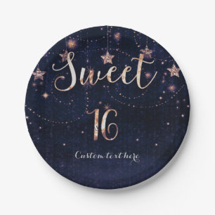 Lila und goldene Sternen-Sweet-16-Whimsy-Party Pappteller