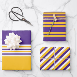 Lila und goldene Streifen Geschenkpapier Set