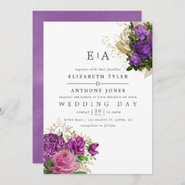 Lila und goldene Vintage Bläsermonographie Einladung